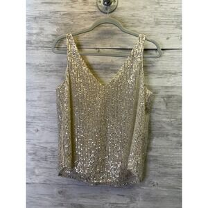 Loft Tank Top Womens S Gold Sequin Double V Shell Sleeveless Blouse